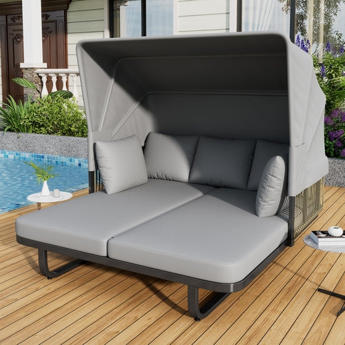 Outdoor Patio Daybed Rattan Daybed Outdoor Sunbed with Detachable