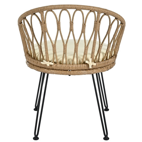 Outdoor Leisure Set, 2 Rattan Single Chairs with A Glass Round Table,