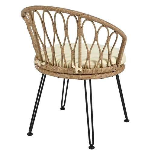 Outdoor Leisure Set, 2 Rattan Single Chairs with A Glass Round Table,