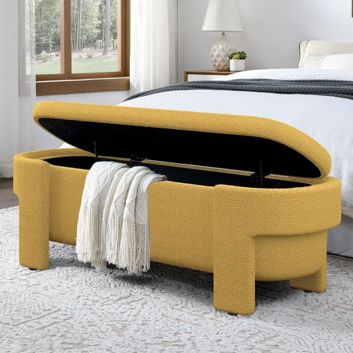 Linen Fabric Upholstered Bench with Large Storage Space for the Living
